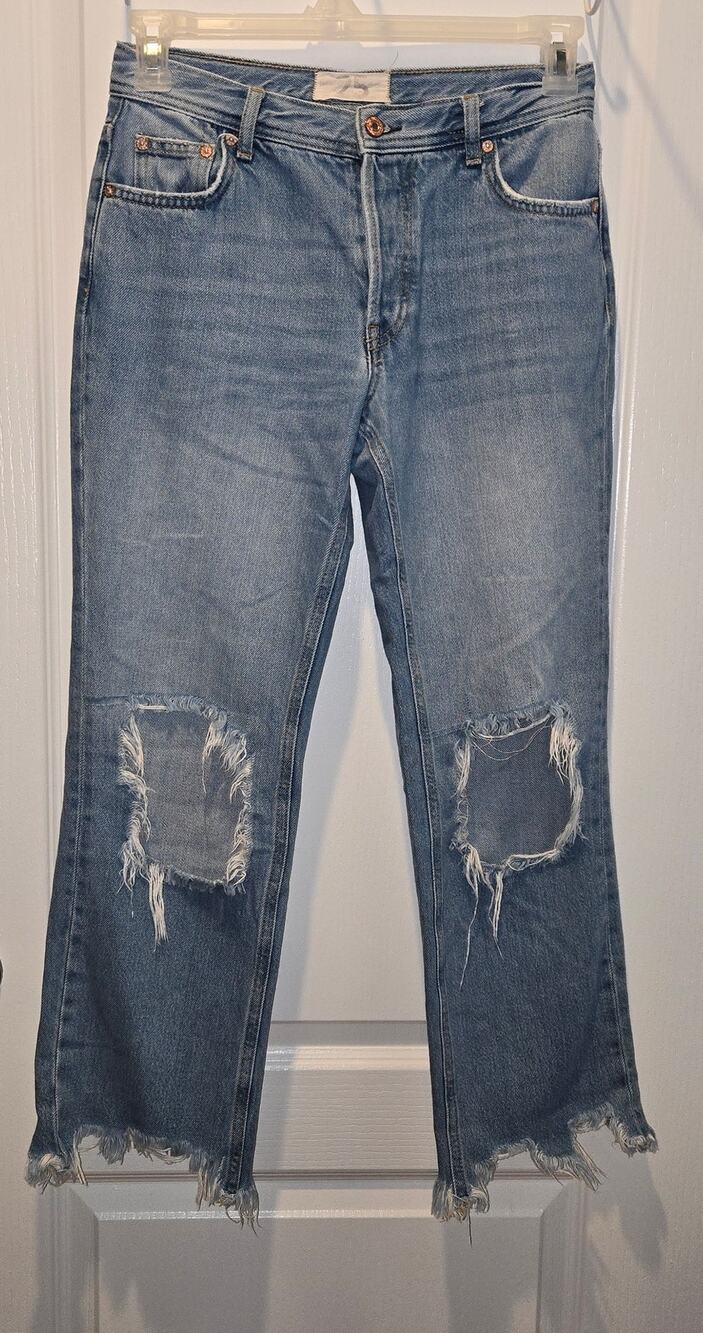 Free People Maggie Mid Rise Straight Jean Aged To Perfection  sz 25